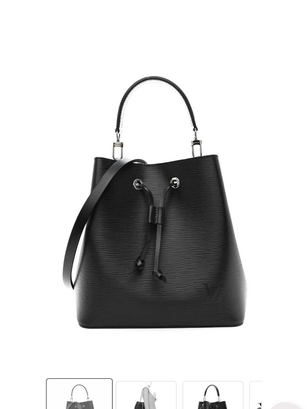 Genuine Louis Vuitton Neo Noe Black Leather Drawstring Bucket Bag - Women
